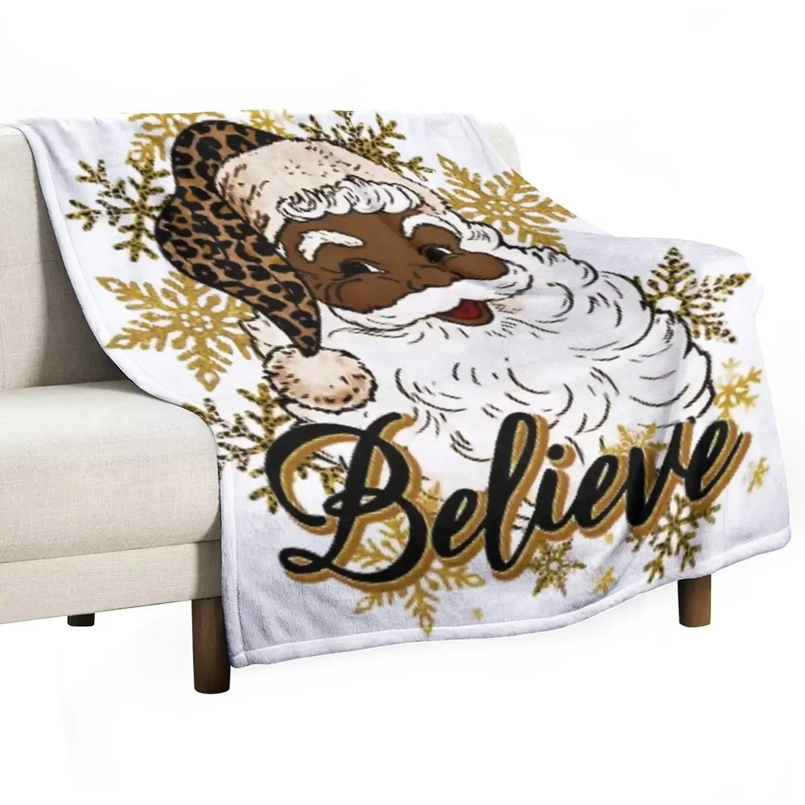 

Believe in Black Afrocentric Santa Claus Throw Blanket Stuffeds For Decorative Sofa Blankets