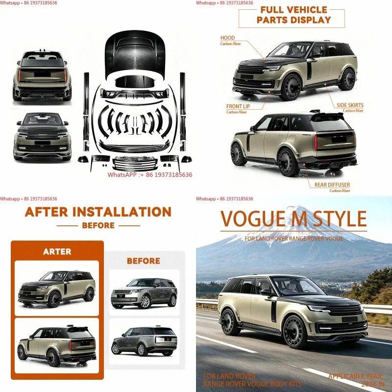 For Car Bumper M Style Body Kit for Range Rover vogue Carbon Fiber Front Lip Rear Diffuser Hood Side Skirts Car Auto Accessories