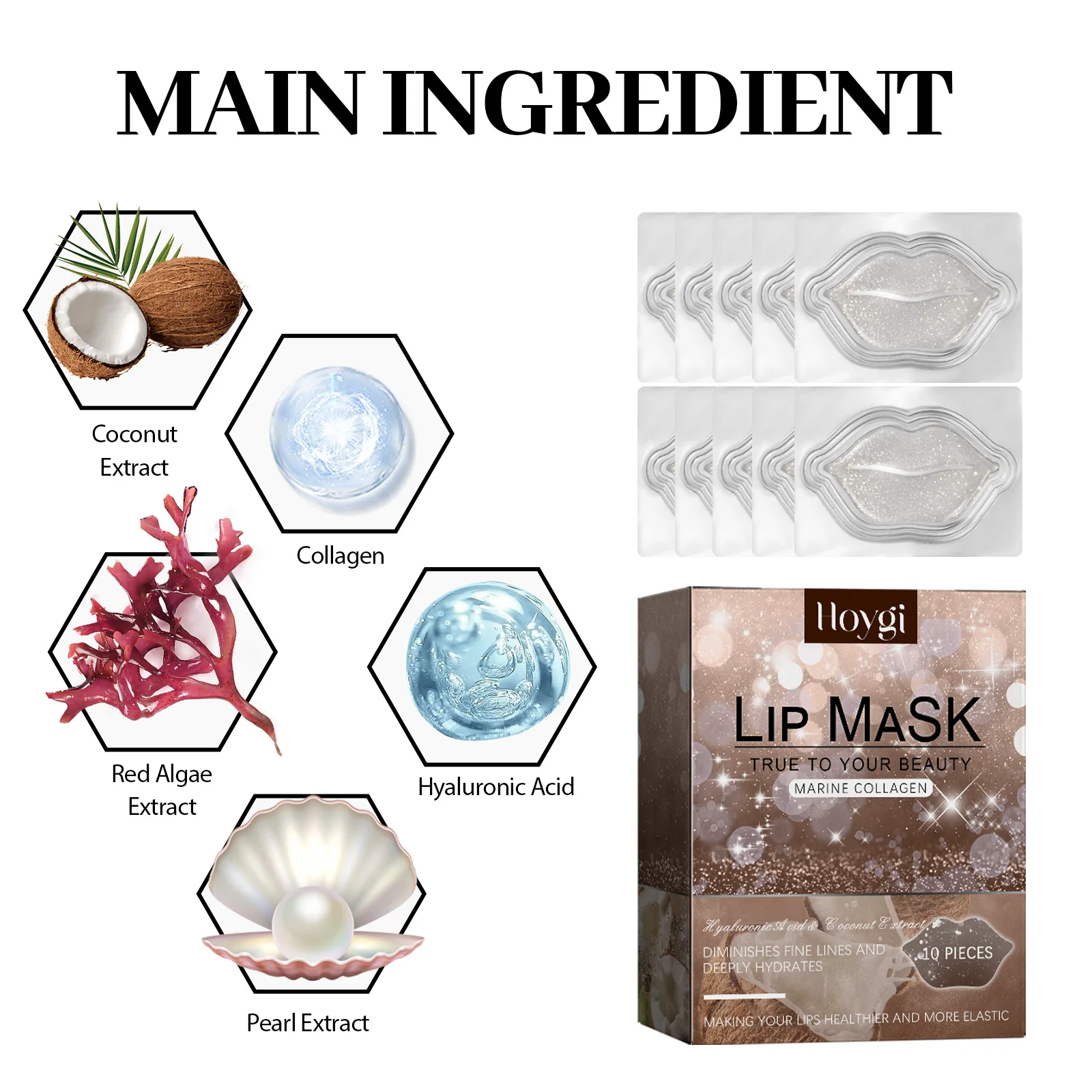 قناع الشفاه من الكولاجين البحري من Hoygi لإصلاح وترطيب الشفاه الممتلئة باللون الأحمر الساطع وخطوط الشفاه الميتة وإزالة الكراك الجاف