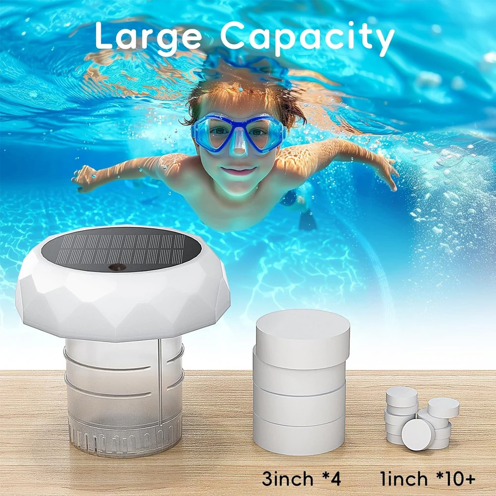 

Солнечный плавающий светильник для бассейна с регулируемым дозатором, таймером и держателем для хлорных таблеток, RGB-подсветка