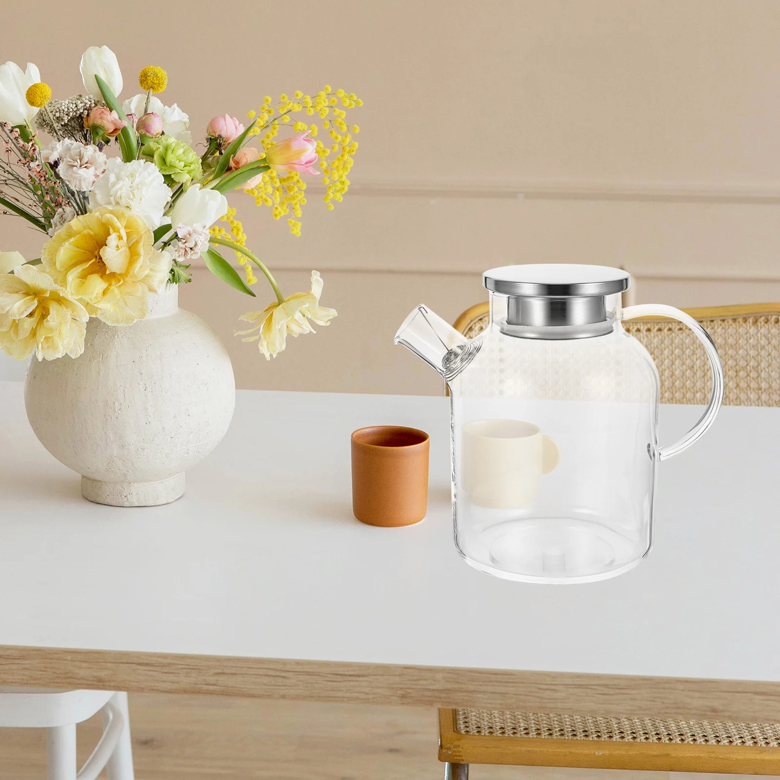 

Transparent Glass Water Pitcher Cooling Pot Ergonomic Handle Clear Juice Container Kitchen Water Dispenser