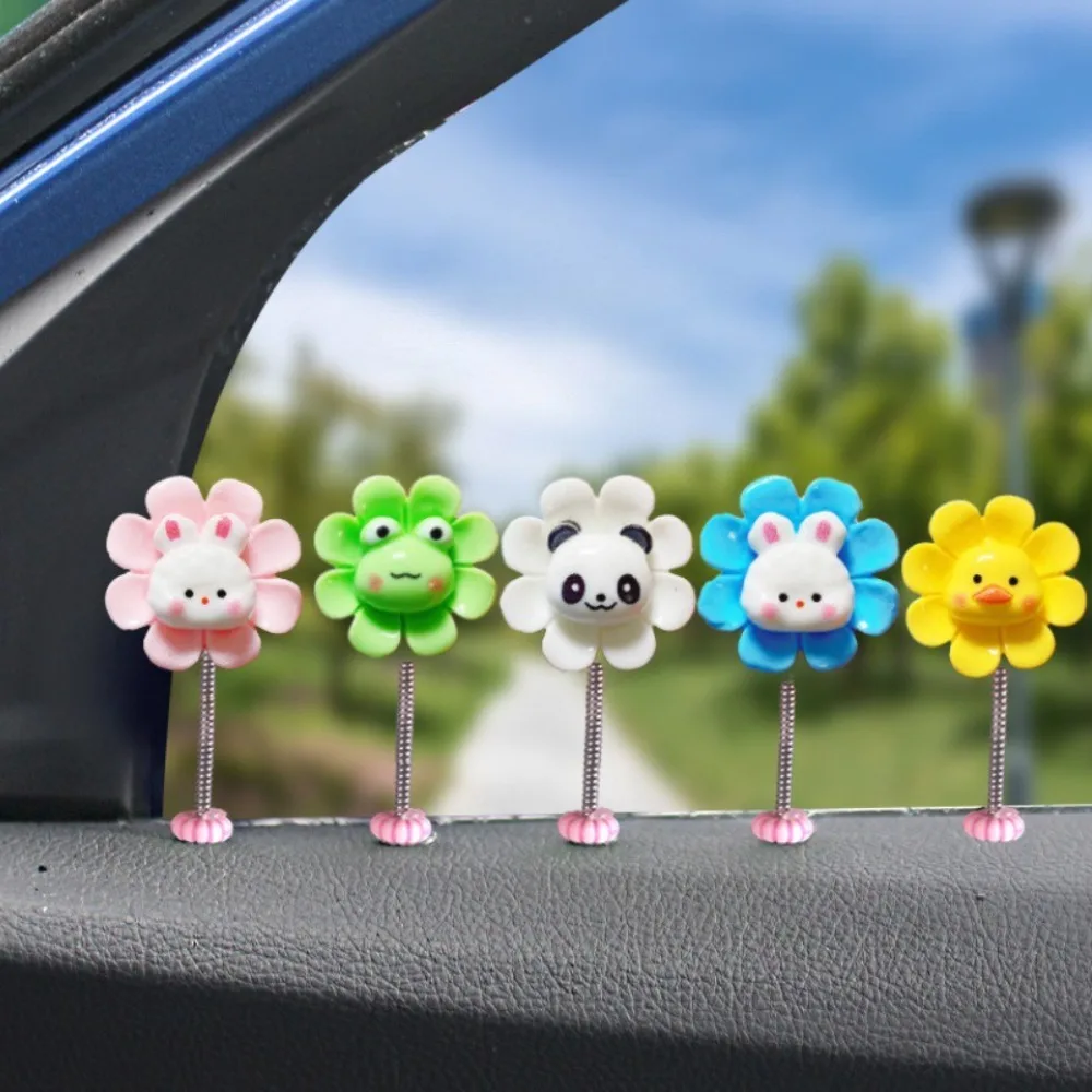 Cute Cartoon Dashboard Decoration Little Panda with Adhesive Tape Shaking Flower Ornament Frog/Chicken/Rabbit