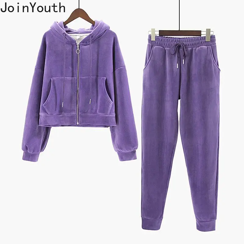 Fashion Tracksuit Korean Two Piece Sets Women Hooded Zipper Sweatshirts High Waist Cargo Pants Outfits Thicked Casual Y2k Suit