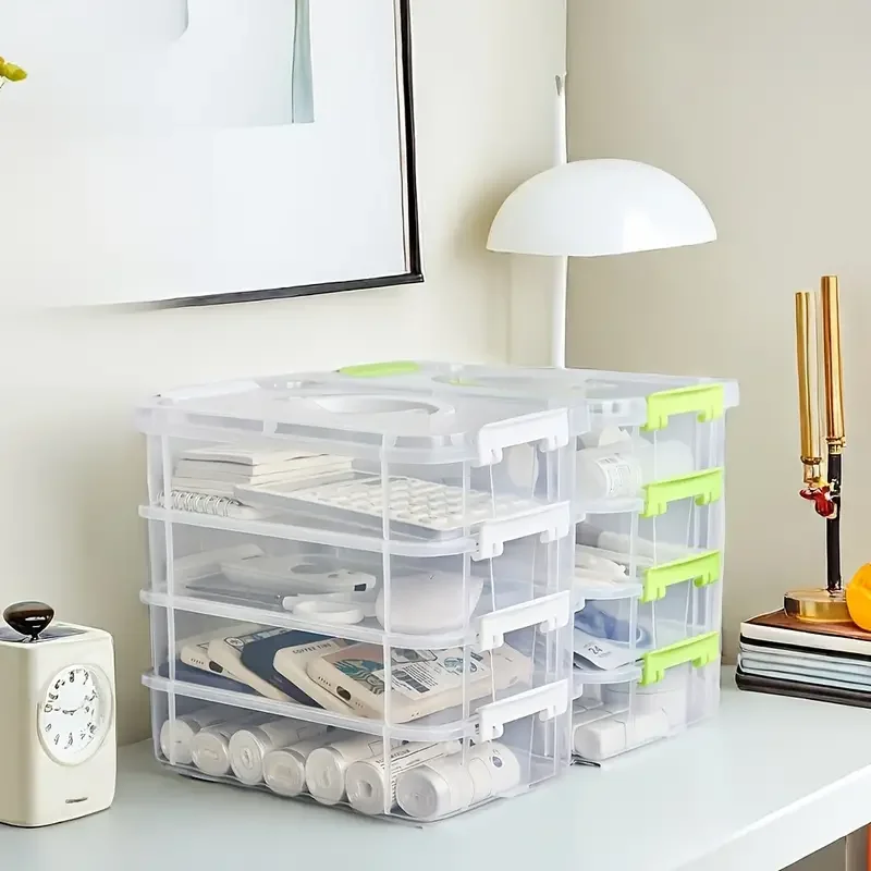 

4 Layer Transparent Storage Box Stackable Large Capacity Building Block Organizer Case Plastic Container Holder Sundries Bin