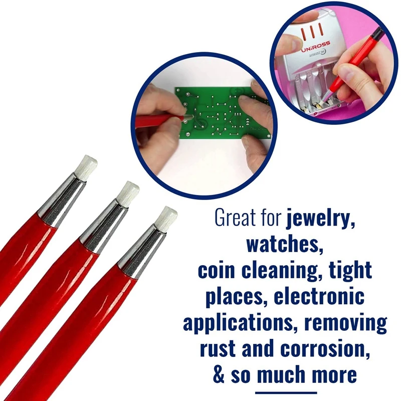 Fiberglass Scratch Brush Pen 3Pcs Jewelry, Watch, Coin Cleaning, Electronic Applications, Removing Rust And Corrosion