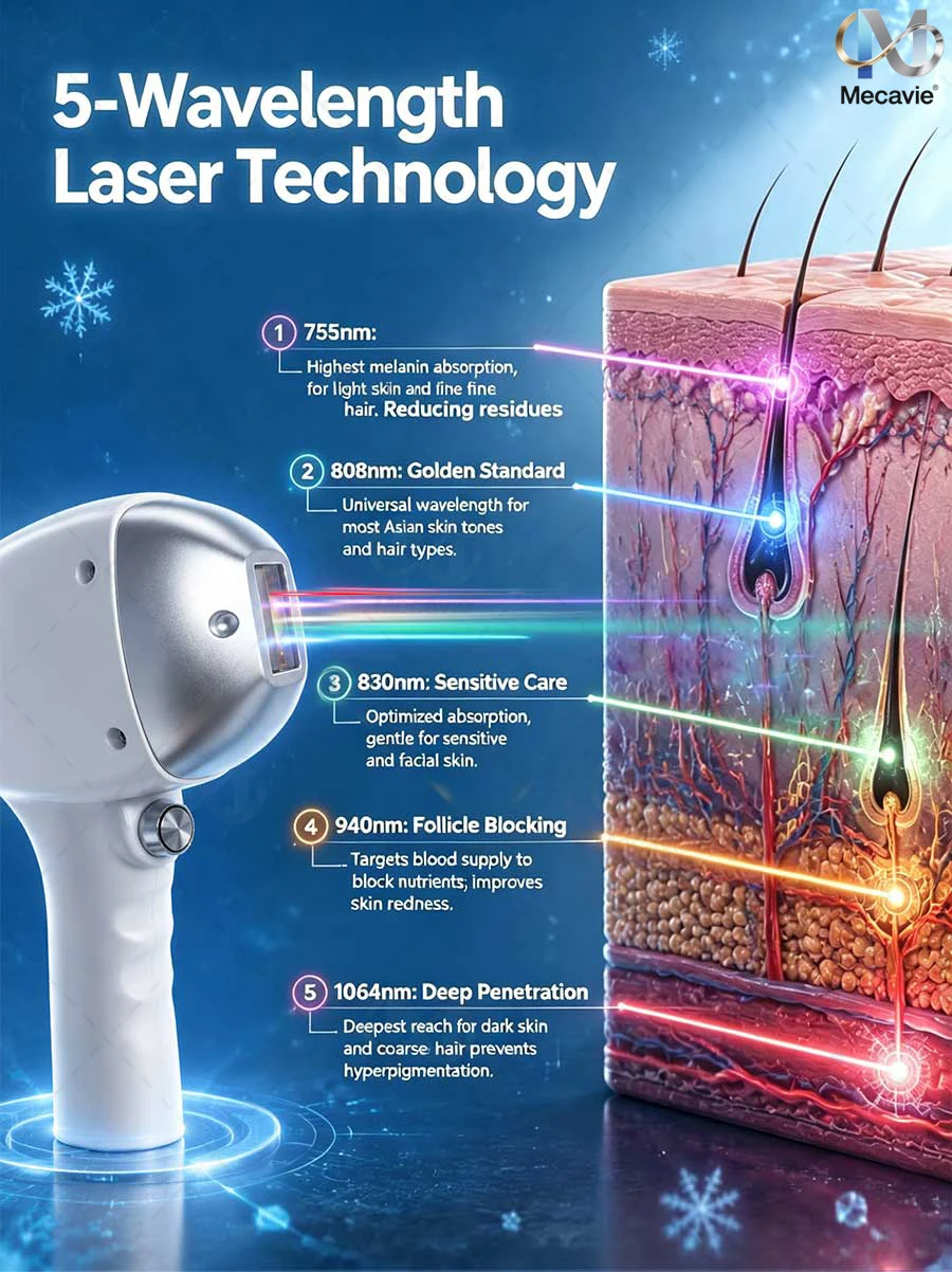 Mecavie 2 IN1 Diode Laser Hair Removal Machine 10 Bars FAC Fast Axis Collimation 5 Wavelengths Sapphire Cooling Touch Screen For