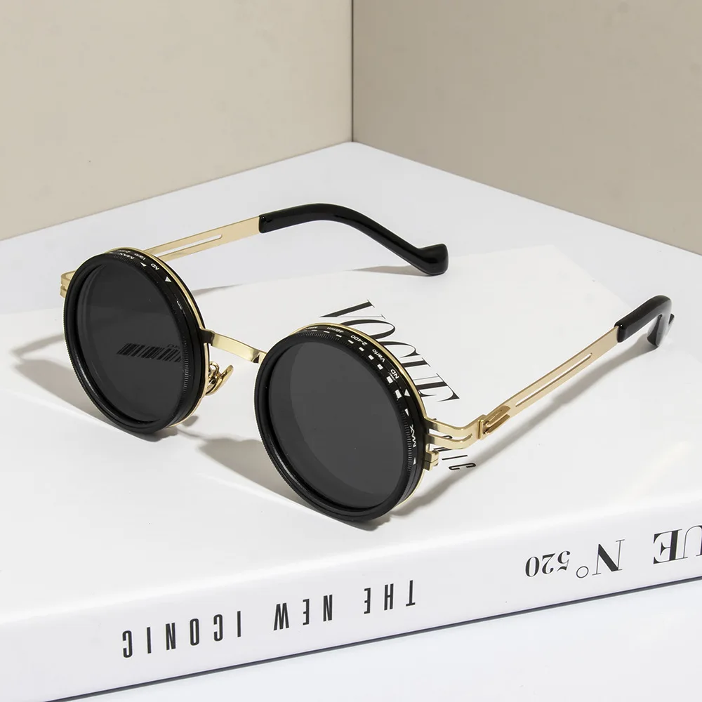 Round Polarized Sunglasses ND9 Adjustable Dimming Sun Glasses Men Women Retro Punk Men's Fishing Eyeglasses Outdoor Shades UV400