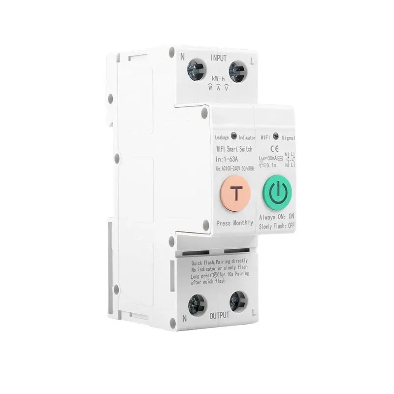 

Wifi DIN Rail 63A 2P Single Phase Smart Switch Circuit Breaker With Power Energy Meter Earth Leakage Protection