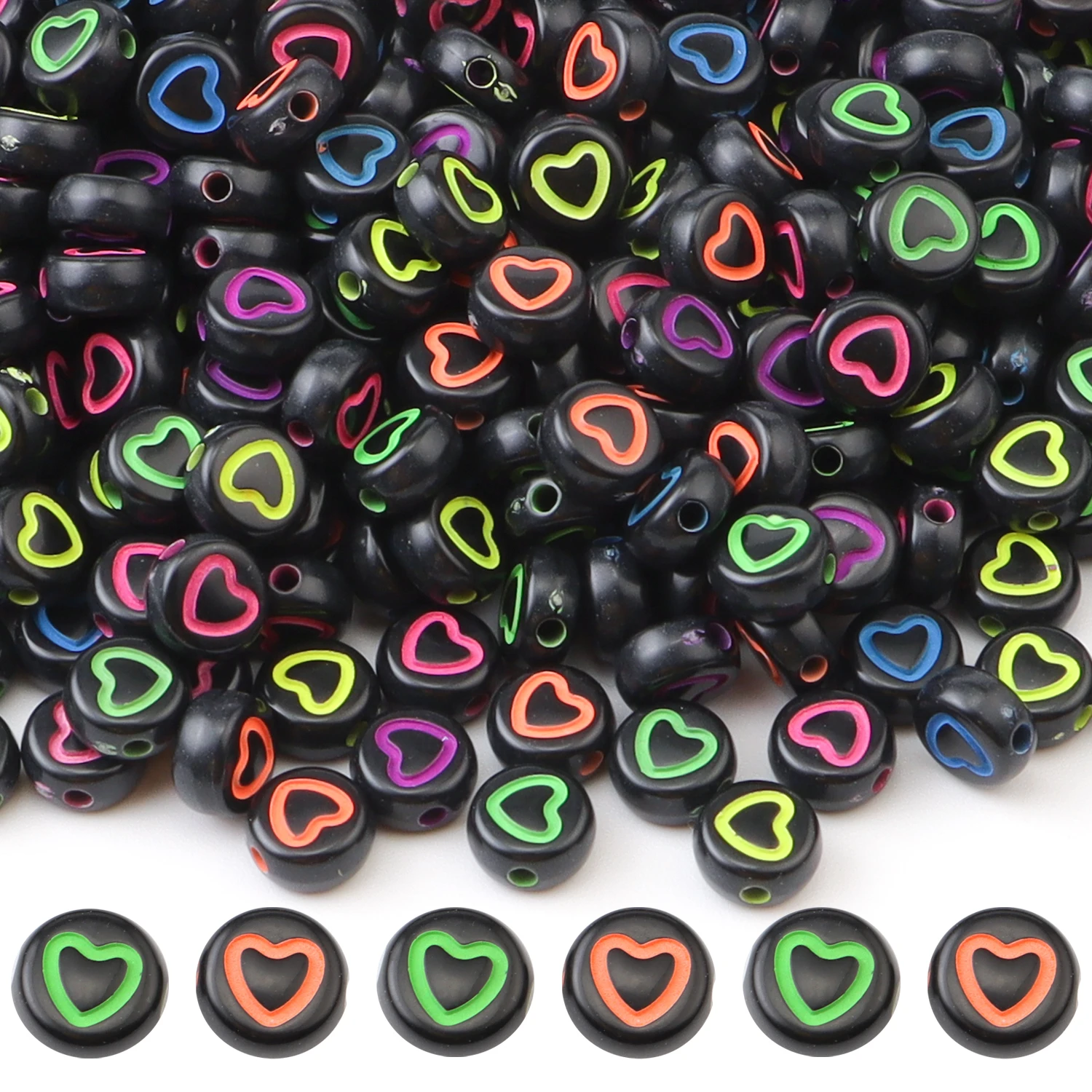 100pcs 7mm bunte Herz muster Acryl perlen lose Spacer Perlen für Schmuck machen DIY handgemachte Armband Halskette Zubehör