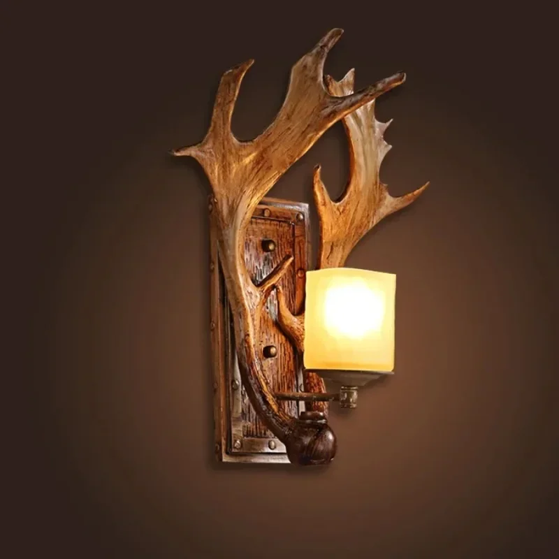 Vintage Deer Horn Wall Lamps American Rustic Wall Lamp Stair Ofhead Fashion Staghorns Wall Lamp Room Decor