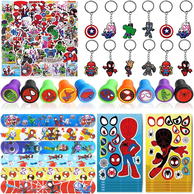 

Spidey and His Amazing Friends Party Favor ,Spiderman Stamps,Key Chains, Snap Bracelets ,for Kids Birthday Party Favors Gifts