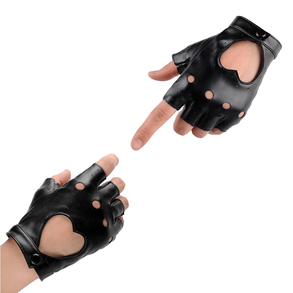 1Pair New Women Black PU Leather Fingerless Gloves Solid Female Half Finger Driving Women Men Fashion Punk Gloves