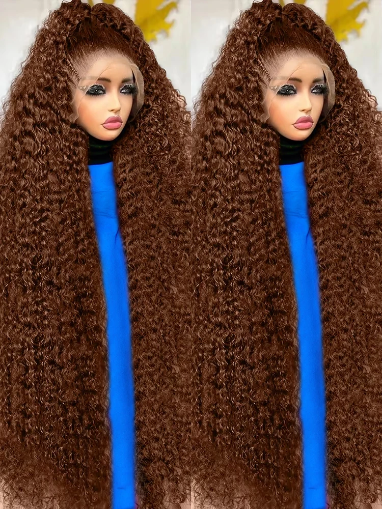

40 Inch 13x6 HD Chocolate Brown Deep Wave Lace Frontal Wigs Colored Water Curly Lace Front Human Hair Wigs For Women 250 Density