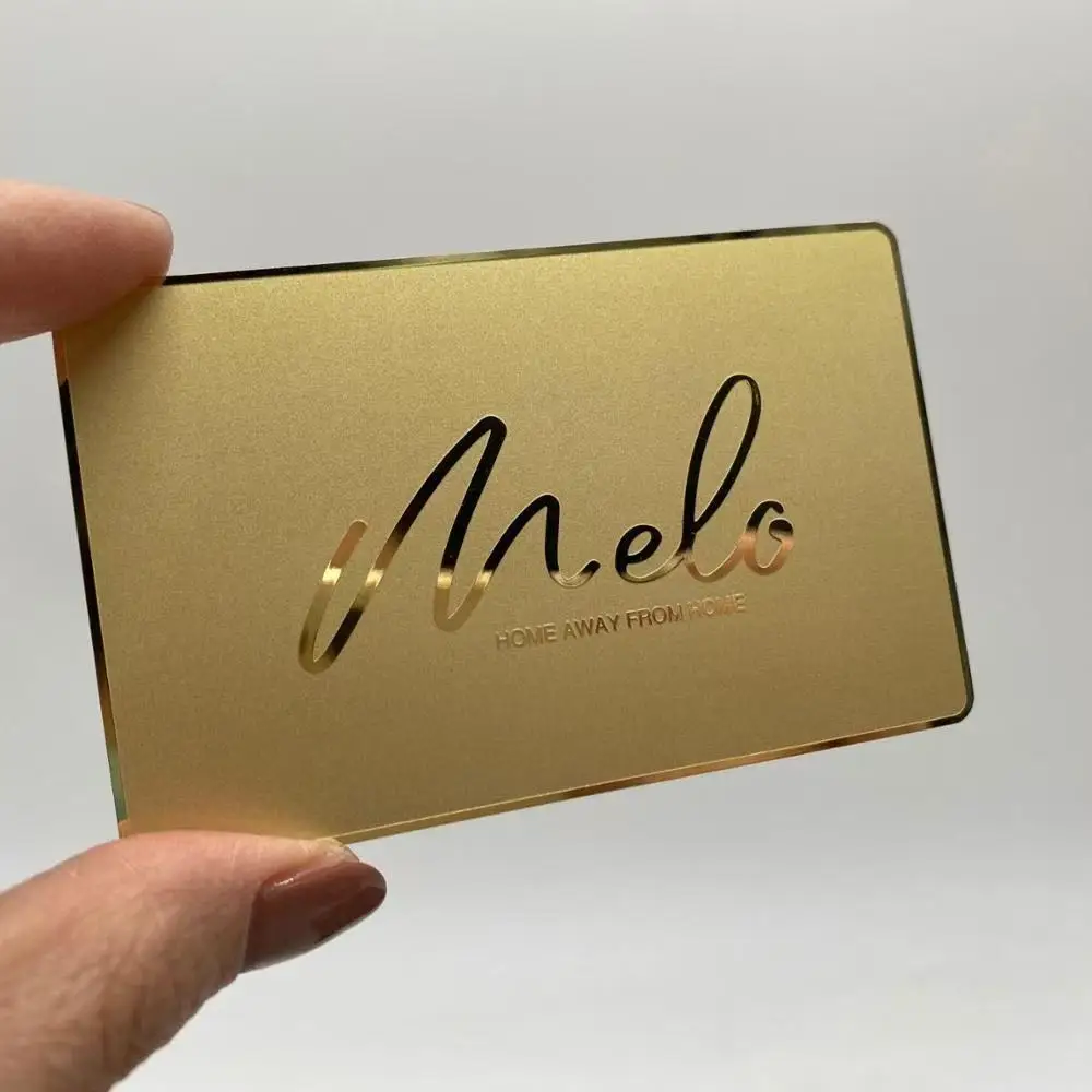 Mirror Gold Plated Stainless Steel Metal Business Card Custom Printing QR Code Luxury Metal Visiting Card