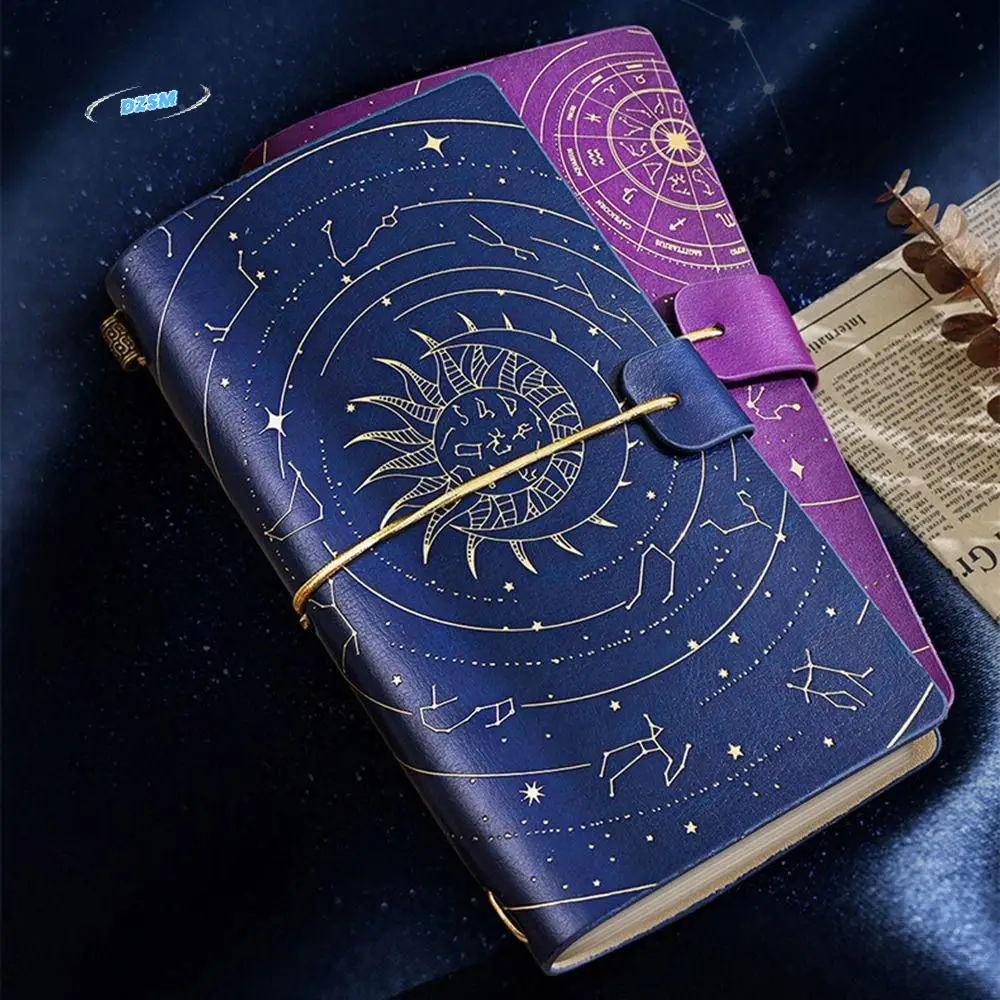 

Retro Gold Stamping Notebook Leather Cover Twelve Constellations Diary Handbooks Waterproof Memos A6 Personal Notepad
