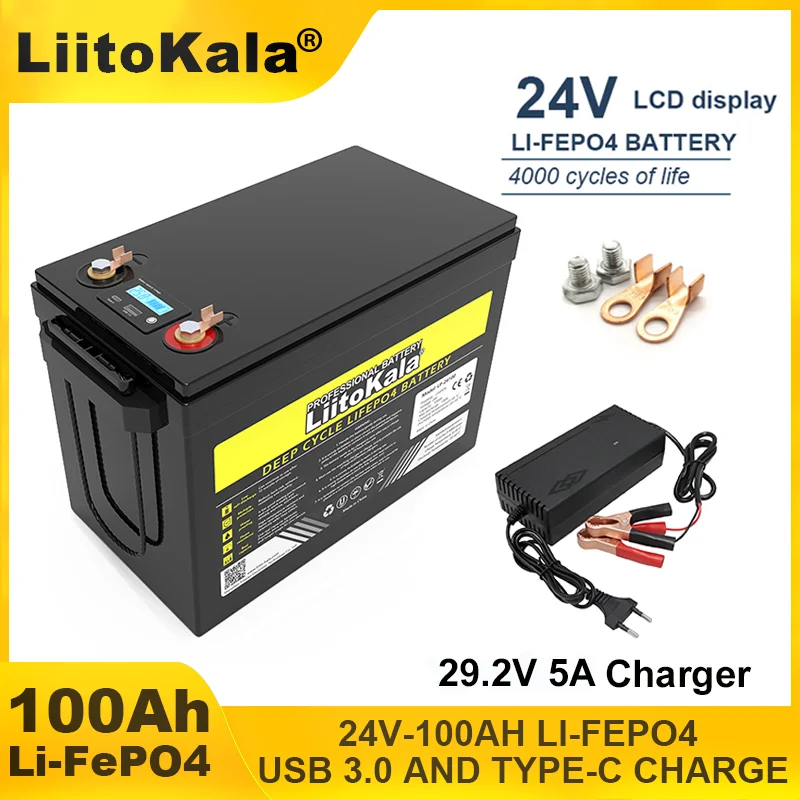 liitokala 24V 100AH 32ah 8 string LiFePO4 Battery Lithium Iron Phosphate 25.6v/29.2V inverter Car lighter Campervan Batteries