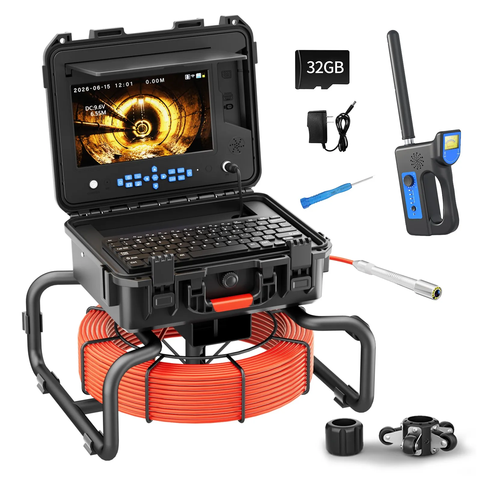 MS10 Inch Sewer Pipe Inspection Camera, Pipeline Inspection Camera DVR with AHD 1080P Self-Leveling, 512Hz Locator, Meter Counte