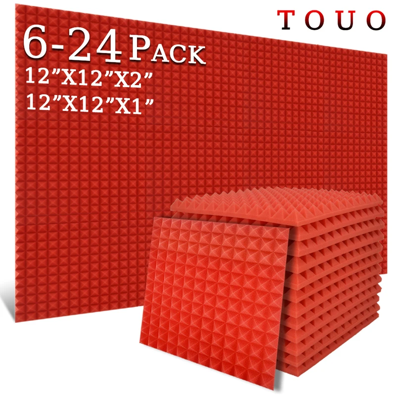 

TOUO Acoustic Foam 6/12/24Pc High Density Sound Absorbing Foam Pyramid Noise Insulation Panel Studio Acoustic Treatment Material