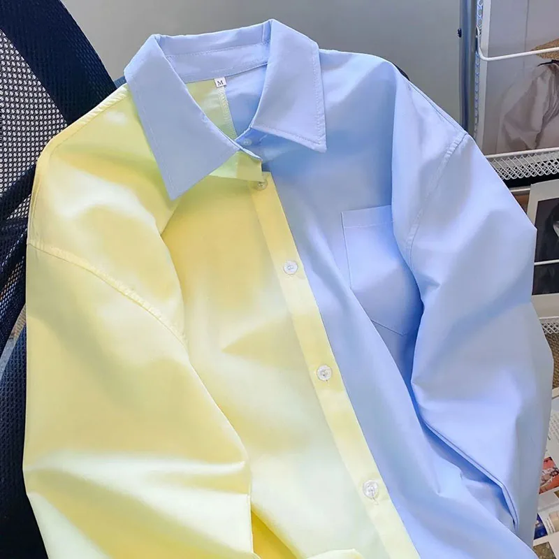 

Women's Color Matching Shirts Spring Summer Women's Long Sleeves Loose Versatile Long Contrast Color Tops Designed With Lapels