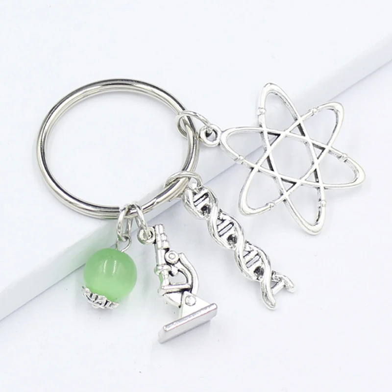 

New Biology Keychain Chemist Microscope DNA Atom Pendant Keyring Science Teacher Biologist Gift Medical Jewelry Women Men