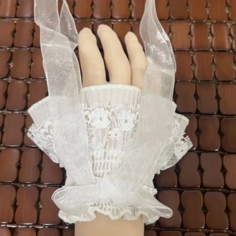 

Универсальные кружевные нарукавники в стиле Лолита с эластичным бантом и лентой, съемные универсальные манжеты на запястья, повседневный аксессуар