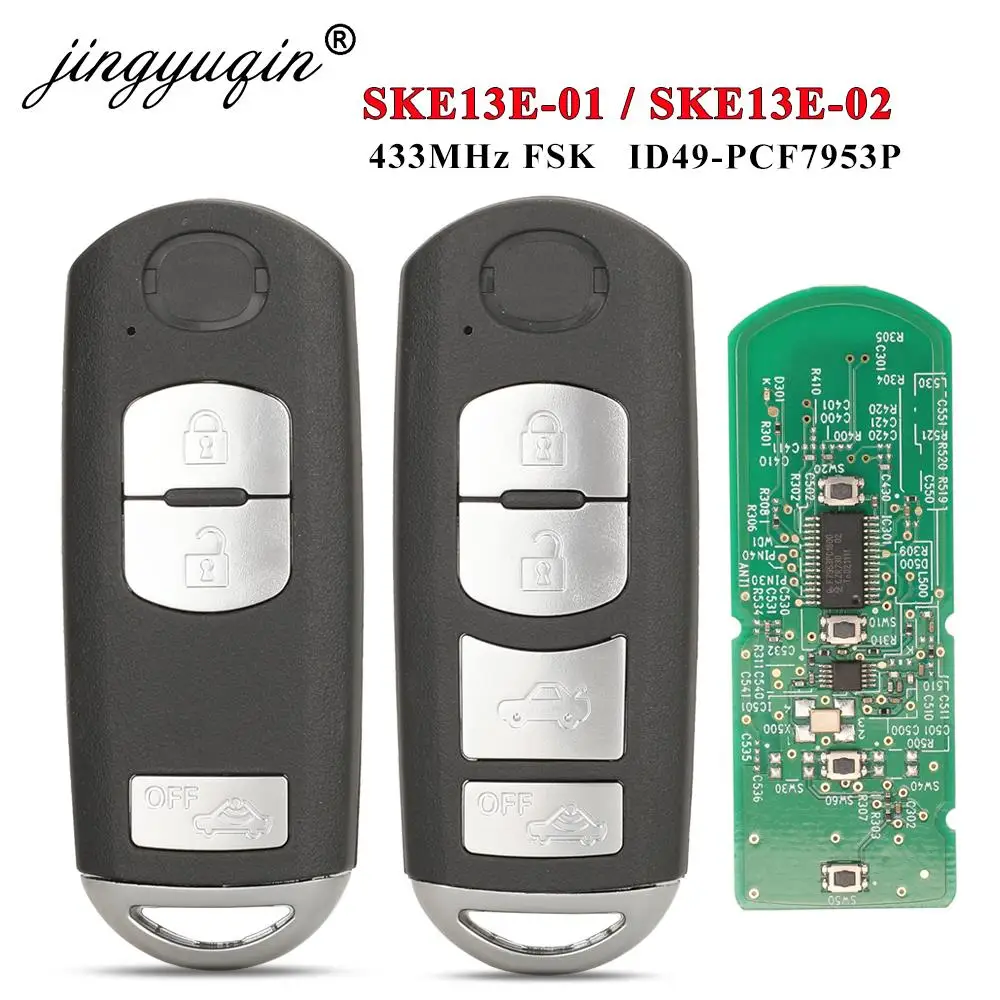 jingyuqin Smart Remote Car Key Fob 433MHz 49 Chip for Mazda (Mitsubishi System) 3 MX-5 CX-3 CX-5 CX-7 SKE13E-01 SkE13E02