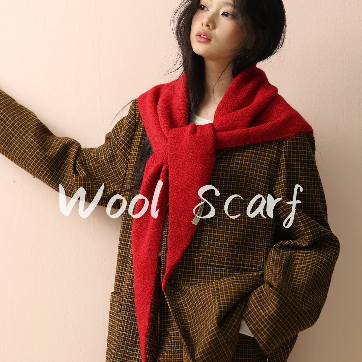 

Big Size Wool Korean Style Knitted Triangular Scarf Women Winter Warm Headscarf Shawl Sold Color Neckerchief Kerchief Hijab