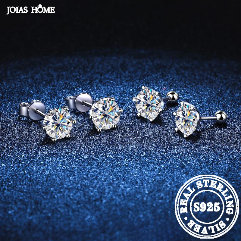 JOIAS HOME Silver 925 Six Claw Ear Screw Thread Earbone Screw 0.2ct-2ct D-color Moissanite Jewel Ear Screw Fashion Style