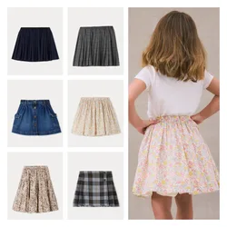 OUYANG&IVAN 2024 Autumn Winter BP Girls Printed Skirt Blue Solid Denim Skirt Kid Pleated Skirt