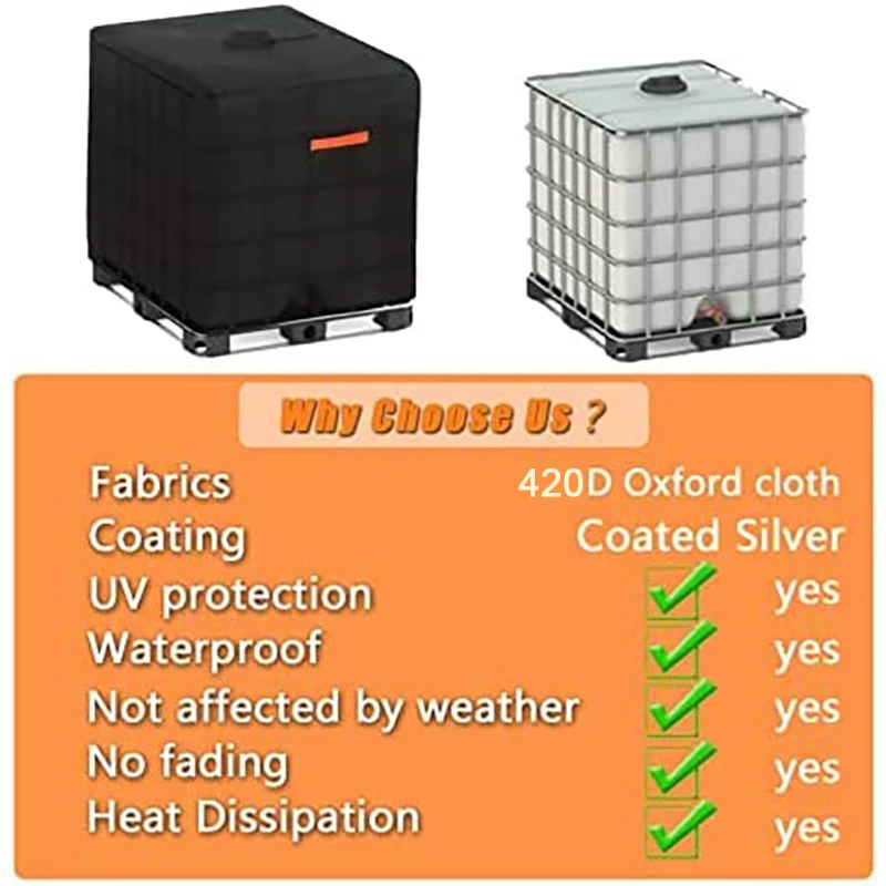 IBC Tote cover 330 gallon water tank protection cover zipper 420D heavy waterproof sunscreen material 1000L outdoor garden water