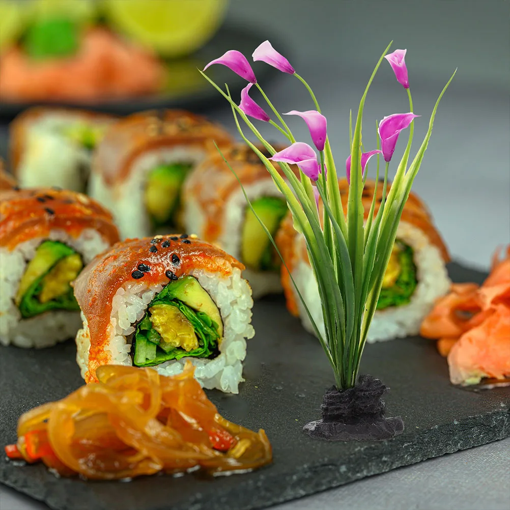 

4pcs Plastic Sashimi Plate Decoration Faux Flowers Fake Plant Food Dish Restaurant Japanese Shop nament Creative Design