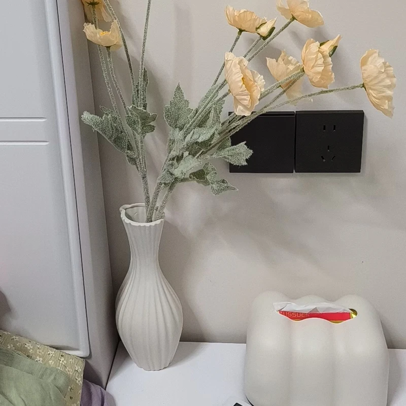 Nordic Ceramic Flower Ware, Home Dining Table Living Room Bedroom, Office, Tabletop Decoration, Plain Fired Minimalist Vase, 1Pc