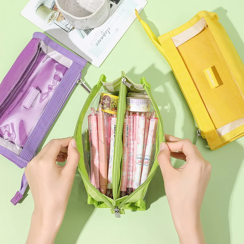 Simplified Transparent Pencil Case Large Capacity Student Exam Stationery Bag New High Aesthetic Multi-functional Stationery
