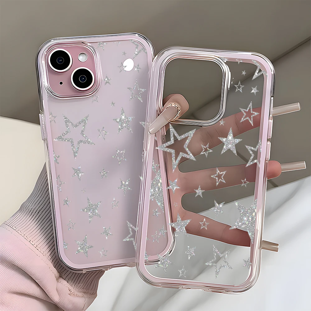 Phone Cases Pinterest - Glitter Silver Star Pattern Clear Phone