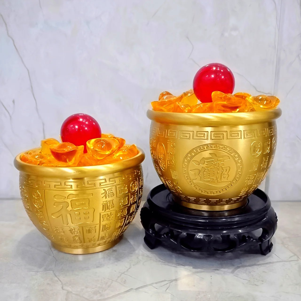 Elegant Brass Feng Shui Ornament with Carved 'Fu' Character & Golden Toad Base - Perfect for Living Room, Bedroom