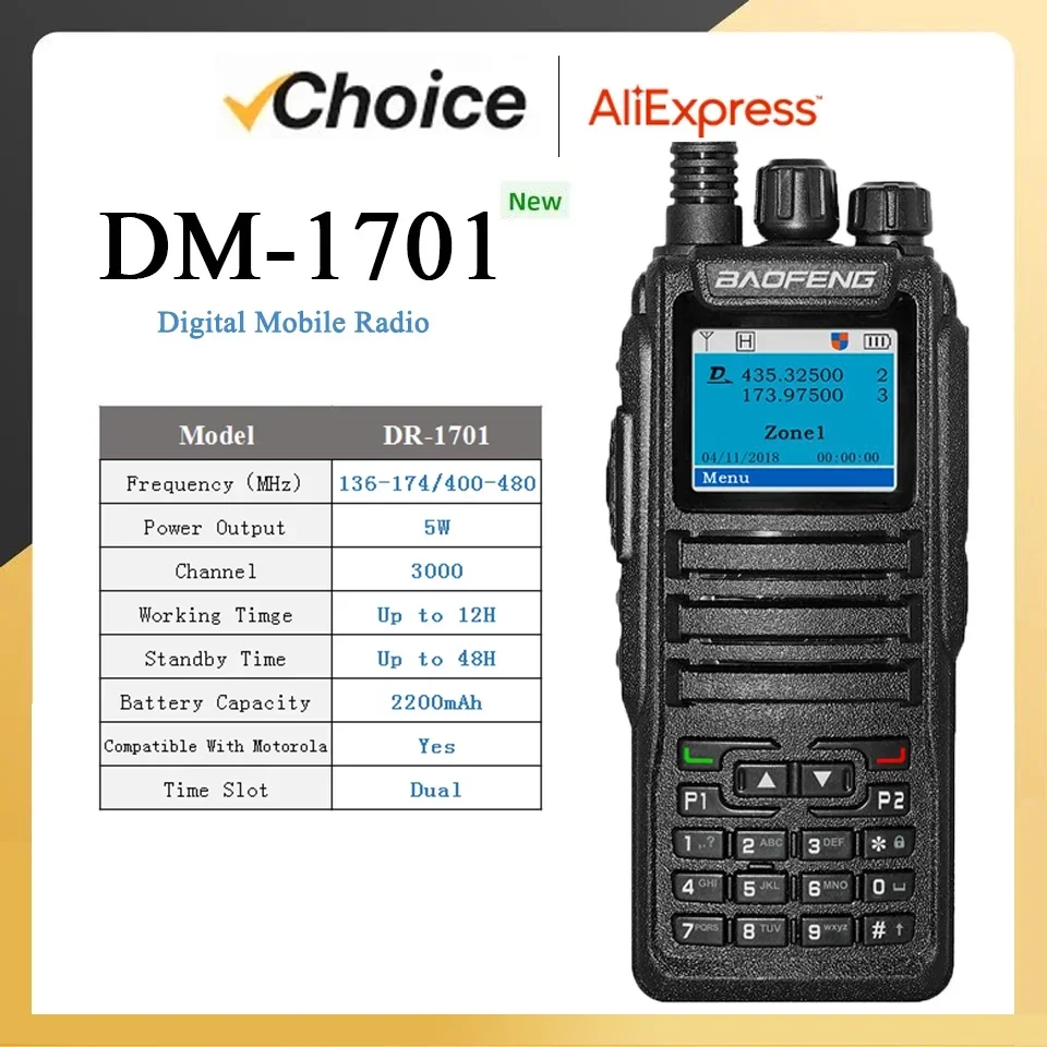 Baofeng Walkie Talkie DM-1701 DMR Dual Mode Radio analogiche e digitali Livello 1 e 2 Slot doppio tempo DM1701 Ham Dual-Band DM-1801 DM-5R