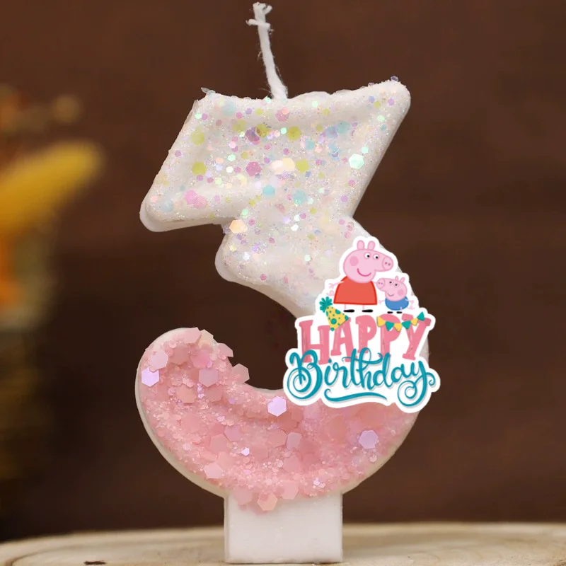 Family Pig Happy Birthday Cake Topper Decorated Digital Candle Children's Delicate 0-9 Number Candle Party Decor Gift Boy Girl view 3