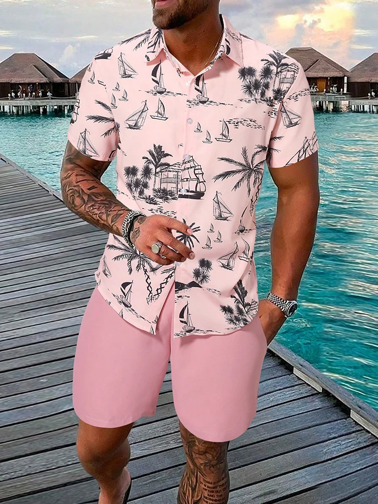 Everyday Fashion Men's Hawaiian Shorts Summer Vacation Men's Casual Shirts Men's Short-sleeved Shirts And Beach Shorts Sets