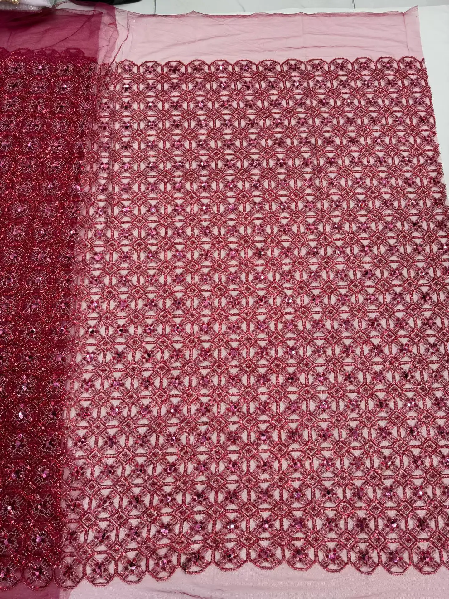 

2026 Nigerian Sequins Tulle High-Quality Embroidery African Net Cloth for Lace Fabric Prom Dresses Beads 5 Yards DP0509