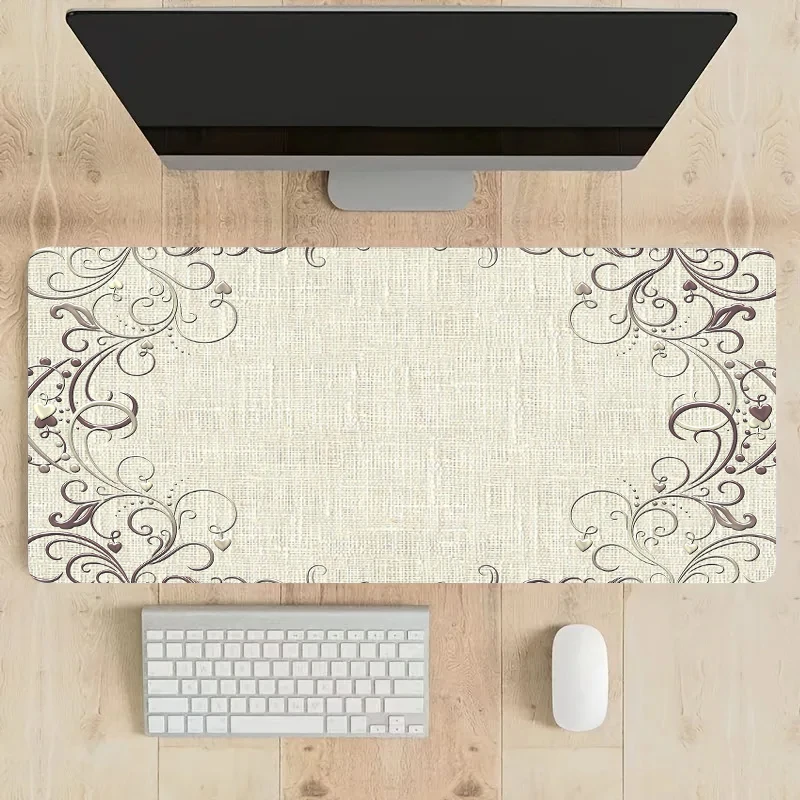 Retro Floral Grass Mouse Pad Large Computer Office Game Table Mats XXL 90x40 Rubber Anti-slip Keyboard Mat Women Long Desk Pads