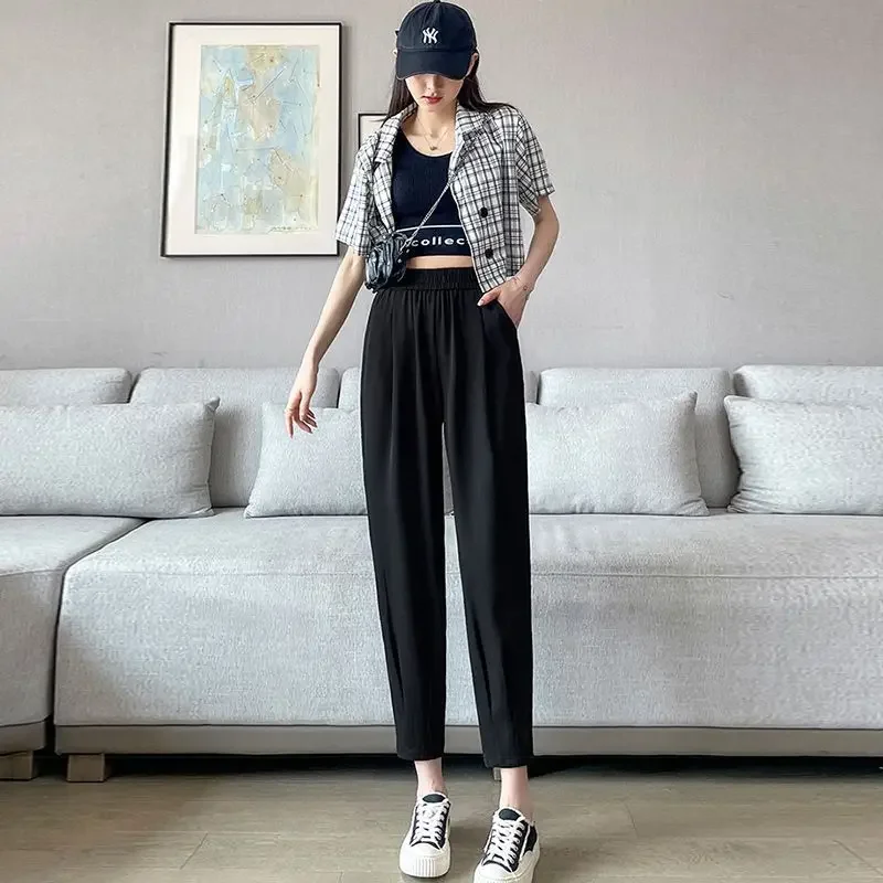 

Свободные платья-карандаш, женские брюки, эстетические тенденции, 2025 г., повседневные, средние, шикарные и элегантные, эластичные, оригинальные брюки Xxl для женщин