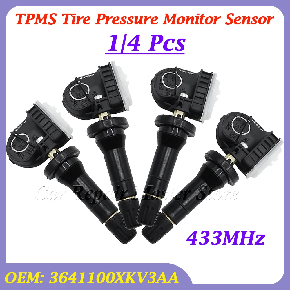 1/4PCS 3641100XKV3AA 433MHz TPMS Tire Pressure Monitor Sensor For Great Wall HOVER H5 WINGLE 5 C30 Tank 330 300 500 Haval XY H5