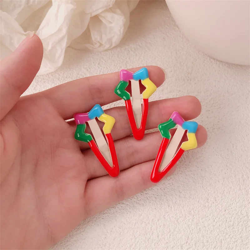 2pcs Color Pentagram Star Hairpin Dopamine Hairpin Bangs Bb Clip Children's Hair Accessories Broken Hair Duckbill Head Jewelry