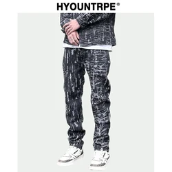 Harajuku Irregular Scratched Ripped Holes Denim Jeans Men Zipper Jeans Hip Hop Streetwear New Casual Slim Fit Joggers Jean Pants