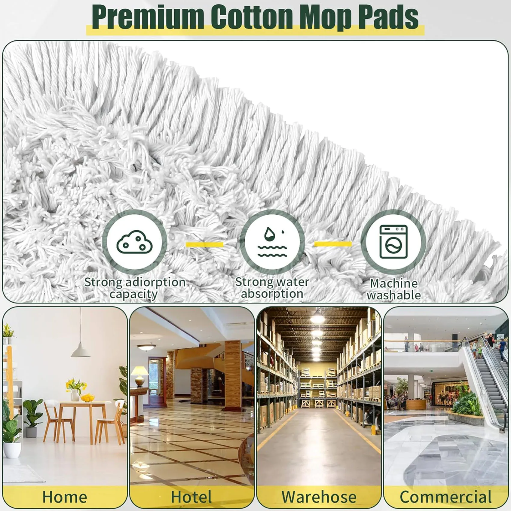 【A38M】36Inch Commercial Dust Mop Pads For Floor Cleaning, Cleaning Office Garage Hardwood Warehouse Factory Mall 2PCS