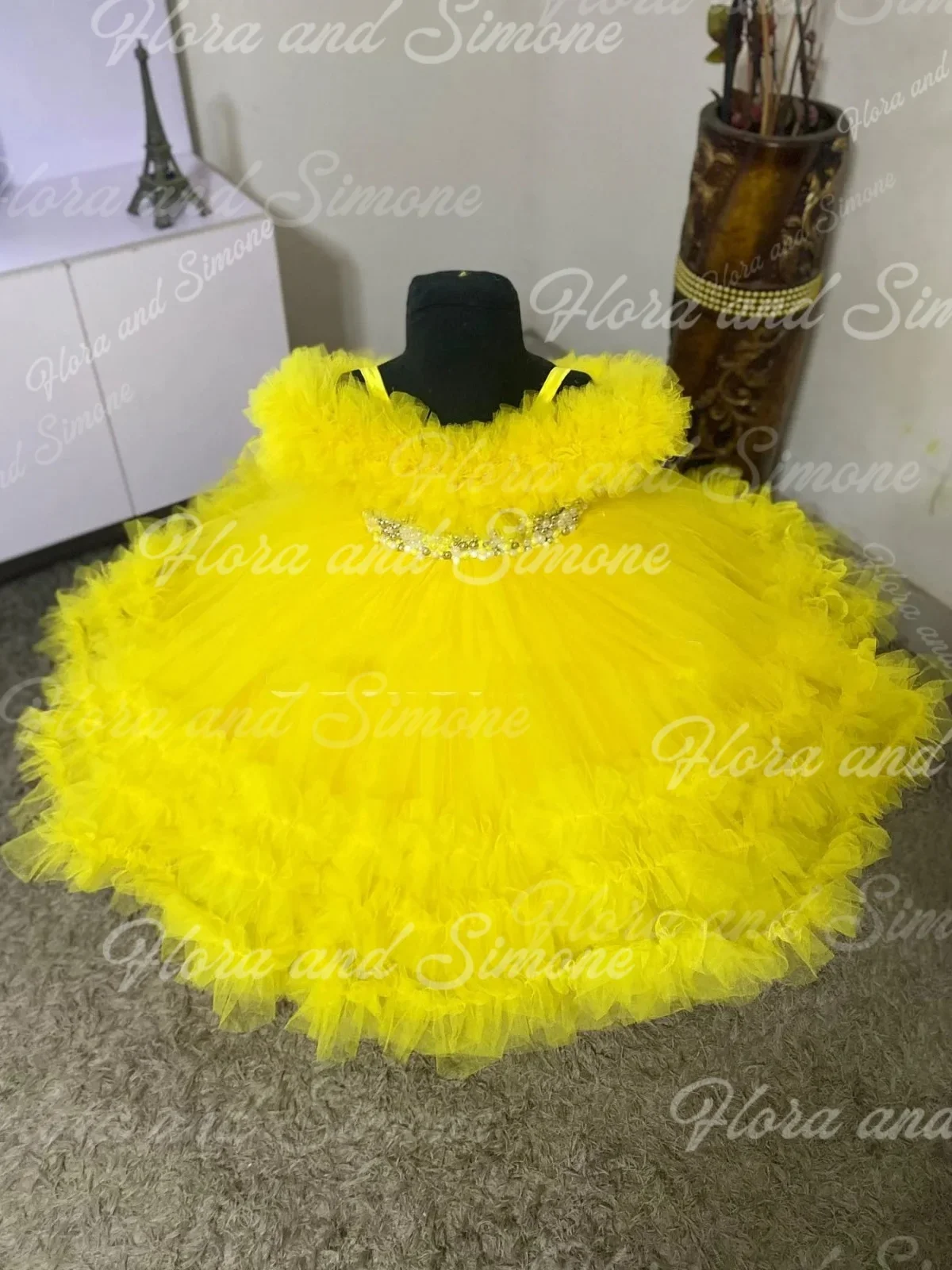 Pink Flower Girl Dress for Wedding Puffy Sequins Applique Tiered Sleeveless Kids Birthday Gowns Luxury Princess Dress Customized