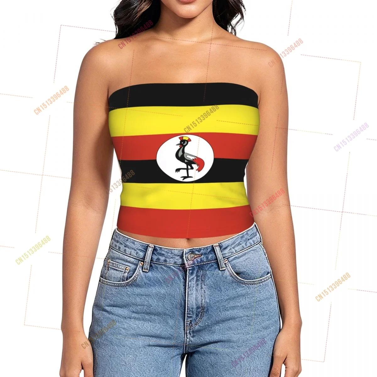 2026 Uganda Flag Shoulder Strapless Tube Top Sleeveless Slim Fit Cropped Tank Tops Casual Summer Basic Streetwear Y2k