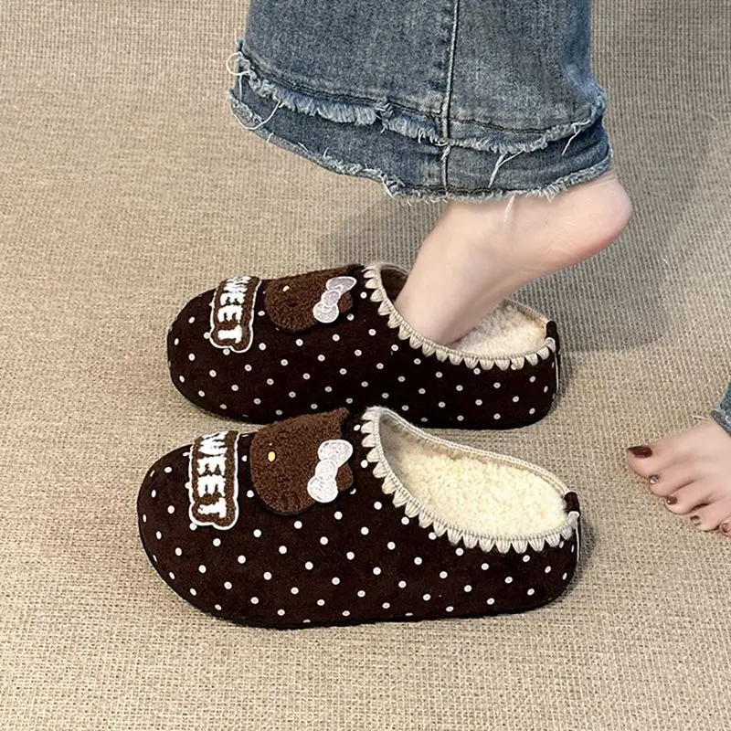 

Kawaii HelloKitty/женские пушистые тапочки с героями мультфильмов на осень-зиму, домашняя нескользящая теплая домашняя обувь унисекс на толстой подошве из ЭВА