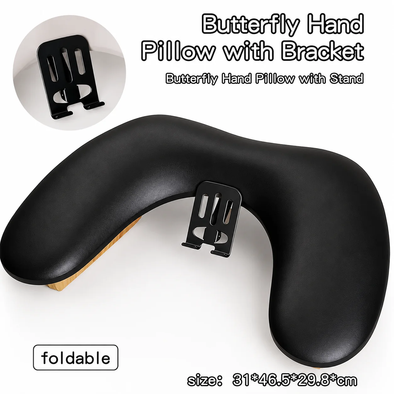 Butterfly-shaped Nail Art Hand Rest with Phone Holder Nail Hand Pillow Comfortable PU Material Adjustable Manicure Tool