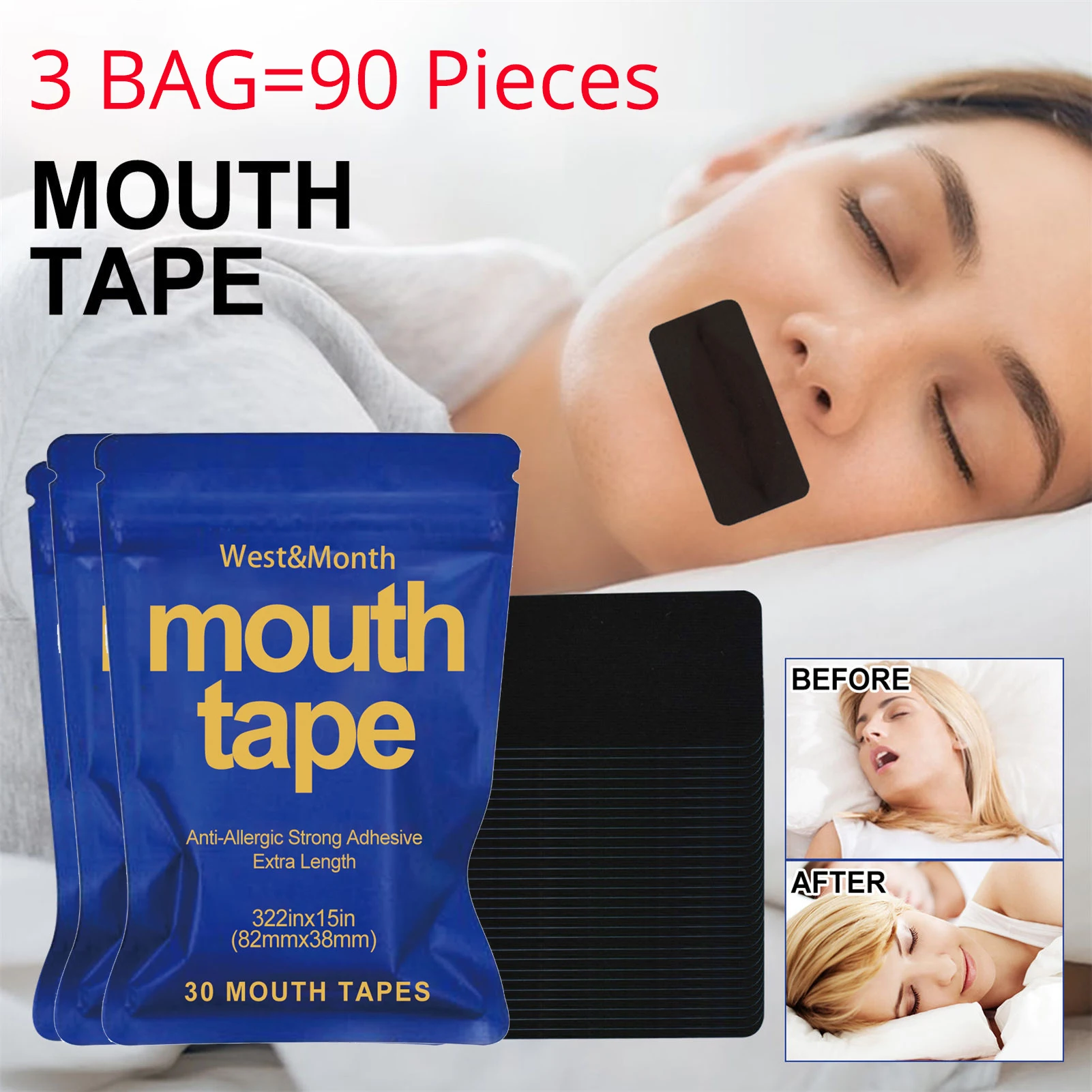 90pcs Stop Snoring Mouth Tape adhesive snoring sticker for Kids Adult Breath Nasal Strips Aid Nose Patch devices Better sleeping